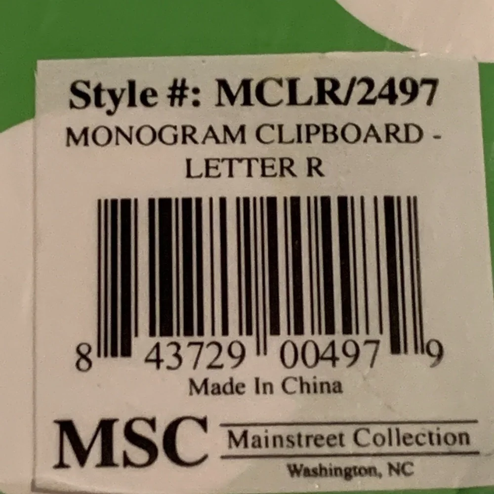 Mainstreet Collection Monogram Clipboard Letter R - Picture 5 of 5